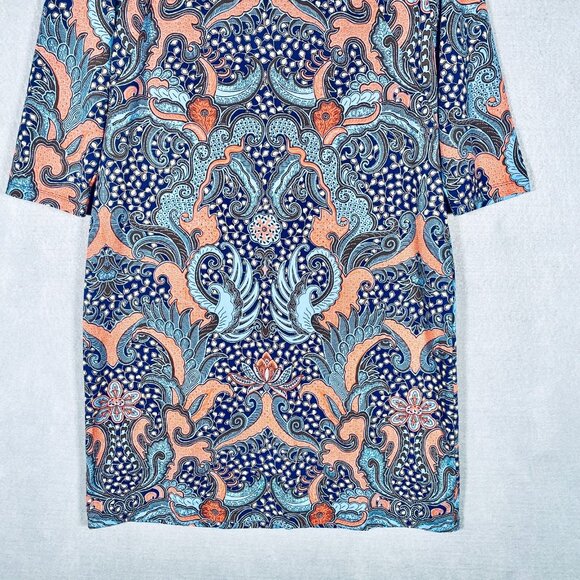 J Mclaughlin Dress Womens XL Blue Stretch Paisley Catalina Cloth Midi - Picture 2 of 14